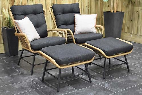 Carlton Loungeset 2 Lounge Tuinstoelen 2 Hockers Bamboo SHOW, Tuin en Terras, Tuinsets en Loungesets, Zo goed als nieuw, Loungeset