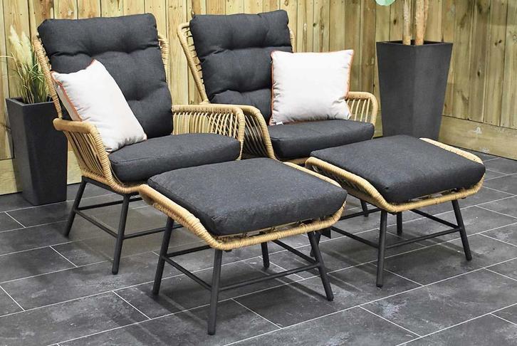 Carlton Loungeset 2 Lounge Tuinstoelen 2 Hockers Bamboo SHOW, Tuin en Terras, Tuinsets en Loungesets, Zo goed als nieuw, Loungeset