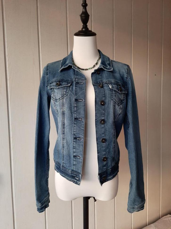 Vila spijkerjasje, Kleding | Dames, Jasjes, Kostuums en Pakken, Zo goed als nieuw, Jasje, Maat 36 (S), Blauw, Ophalen of Verzenden