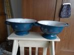 2x Petrol blauw emaille vergiet, Antiek en Kunst, Ophalen