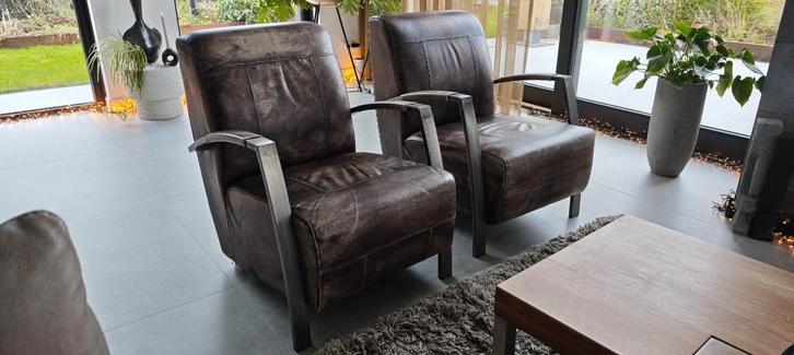 Te koop 2 leren fauteuils met vintagelook, Huis en Inrichting, Fauteuils, Zo goed als nieuw, Leer, 50 tot 75 cm, 75 tot 100 cm