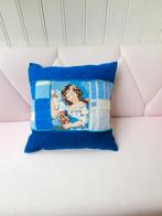 Vintage geborduurd kussen, retro wollen deken kussen, Ophalen of Verzenden, Vierkant