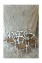 5 Wishbone stoelen, Hans Wegner inspired, Huis en Inrichting, Stoelen, Riet of Rotan, Gebruikt, Wit, Onbekend