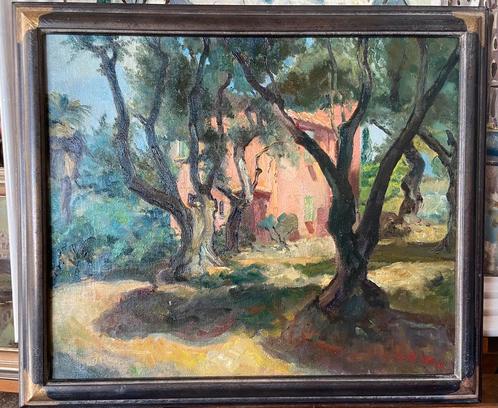 Parc-Publique Menton Z-Frankrijk gesigneerd., Antiek en Kunst, Kunst | Schilderijen | Klassiek, Ophalen of Verzenden