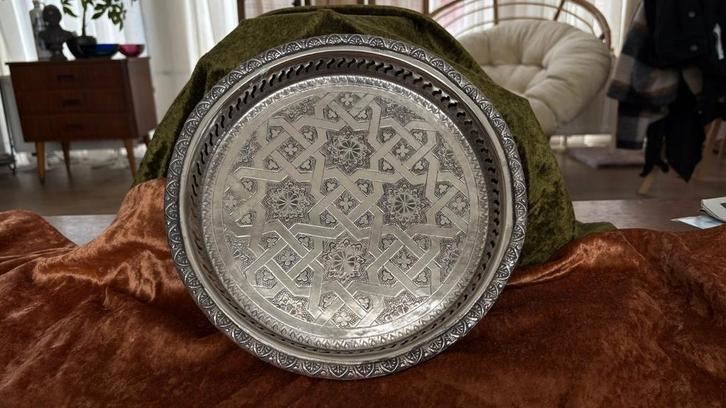 Prachtige Oude Verzilverde Schaal / Dienblad, Antiek en Kunst, Antiek | Goud en Zilver, Ophalen of Verzenden
