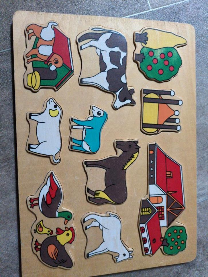 Houten Puzzel Boerderijdieren, Kinderen en Baby's, Speelgoed | Kinderpuzzels, Gebruikt, 2 tot 4 jaar, 10 tot 50 stukjes, Van hout
