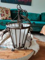 Smeedijzeren lamp met glas in lood vintage, Huis en Inrichting, Lampen | Kroonluchters, Ophalen of Verzenden, Gebruikt, Glas