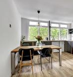 Hardhouten tafel, met stalen poot, Huis en Inrichting, Ophalen of Verzenden, Zo goed als nieuw, Rechthoekig, 50 tot 100 cm