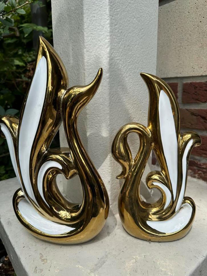 Gouden Keramische Zwanen Set, Antiek en Kunst, Antiek | Woonaccessoires, Ophalen of Verzenden