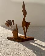 Vintage hertjes cocktailprikkers houder hout uniek, Ophalen of Verzenden