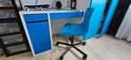 Ikea bureau 105x50x75cm + bureaustoel/ Wit-blauw /Jongens/, Huis en Inrichting, Bureaus, Ophalen, Zo goed als nieuw, Bureau