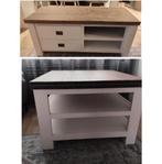 Landelijk TV Meubel Wit met Houten Blad, Ophalen