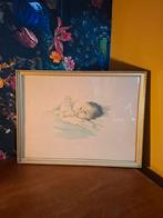 Vintage Baby Print met Gouden Lijst, Antiek en Kunst, Kunst | Tekeningen en Foto's, Ophalen of Verzenden