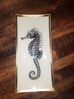 Rechthoekige glazen schaal met zeepaardje, Ophalen of Verzenden