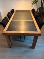 Houten eettafel met leistenen, Huis en Inrichting, Tafels | Eettafels, Ophalen, 100 tot 150 cm, 200 cm of meer, Zo goed als nieuw