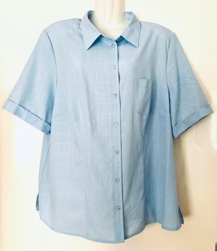 Erfo blouse korte mouw maat 48, Kleding | Dames, Blouses en Tunieken, Zo goed als nieuw, Maat 46/48 (XL) of groter, Blauw, Ophalen of Verzenden