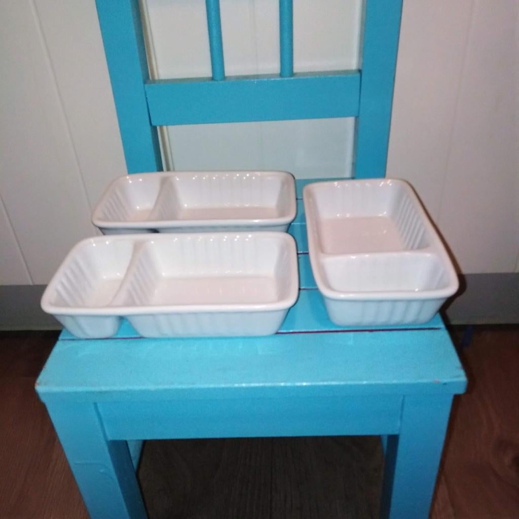 Patatbakjes met sausgedeelte 3 stuks Siaki, Huis en Inrichting, Ophalen, Gebruikt, Overige typen, Overige stijlen