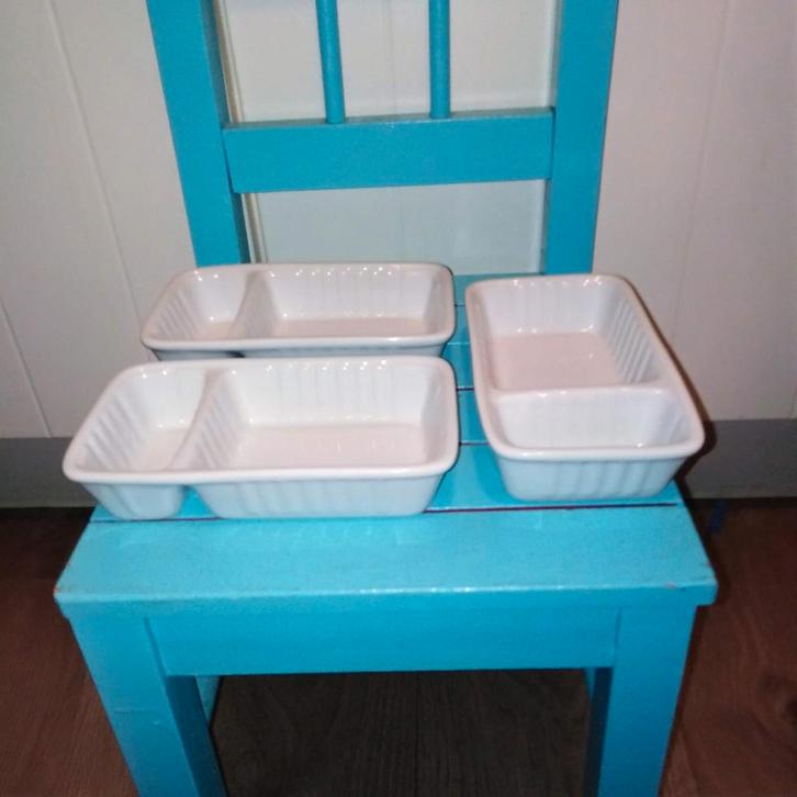 Patatbakjes met sausgedeelte 3 stuks Siaki, Huis en Inrichting, Keuken | Servies, Gebruikt, Overige typen, Overige stijlen, Aardewerk