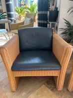 Lloyd Loom stoelen blauw leer, Huis en Inrichting, Stoelen, Ophalen, Gebruikt, Twee, Blauw