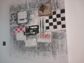 Abstract Schilderij met Vierkant Motief beschikbaar voor biedingen