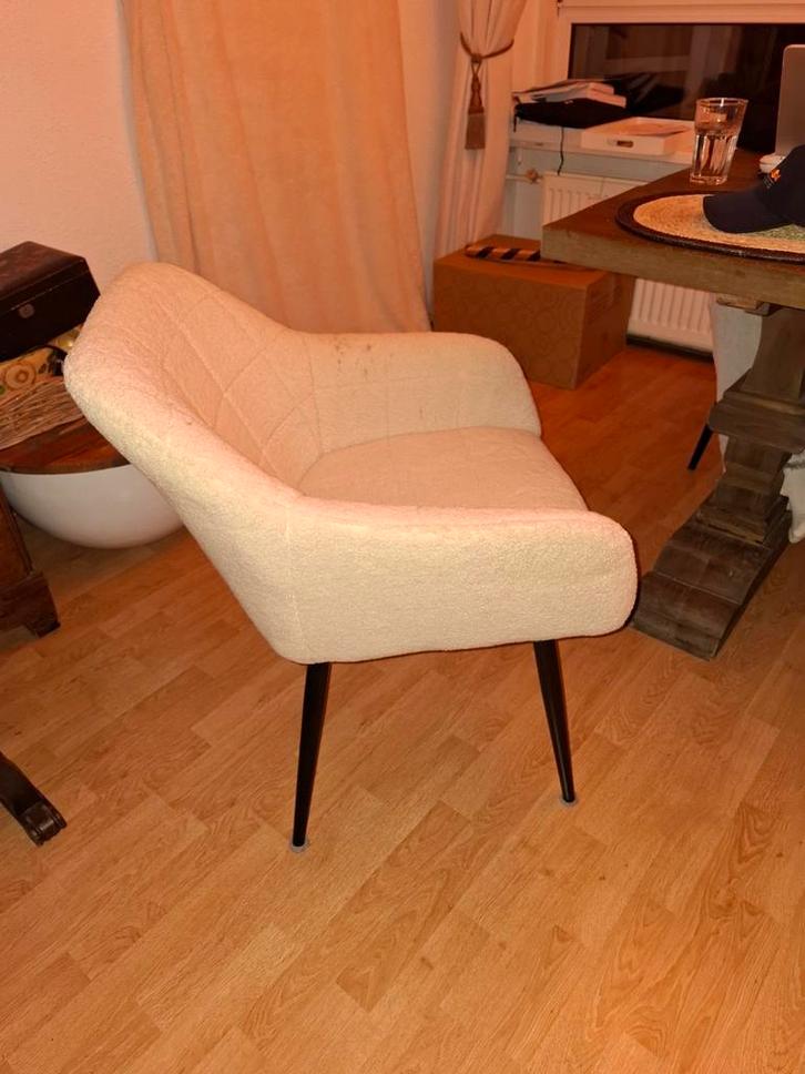 4 eetkamerstoelen met armleuningen, Huis en Inrichting, Stoelen, Gebruikt, Vier, Metaal, Stof, Wit, Ophalen of Verzenden