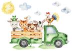 Vrachtwagen met boerderijdieren behang, kinderkamer, op maat, Nieuw, Wanddecoratie, Verzenden