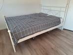 2x zelfde bedframe 160x200 +  lattenbodems, Ophalen, Gebruikt, Wit, Tweepersoons