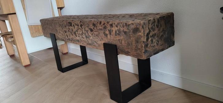 Spoorbielzen bankje, side table, tv meubel, Huis en Inrichting, Tafels | Sidetables, Zo goed als nieuw, 25 tot 50 cm, 100 tot 150 cm