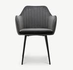 Grijze Velvet Rib Eetkamerstoel met Armleuning