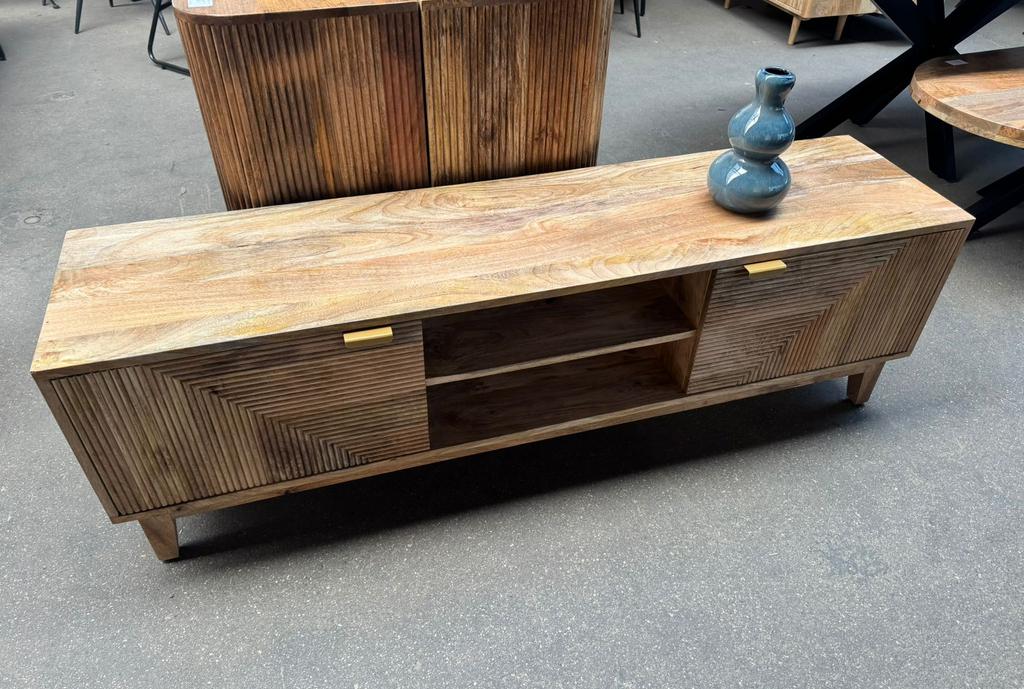 Magazijn Leegverkoop TV meubel Japandi mangohout ribbel SALE, Nieuw, Ophalen of Verzenden, Info@wkhome.nl, Argonweg 20 Amersfoort