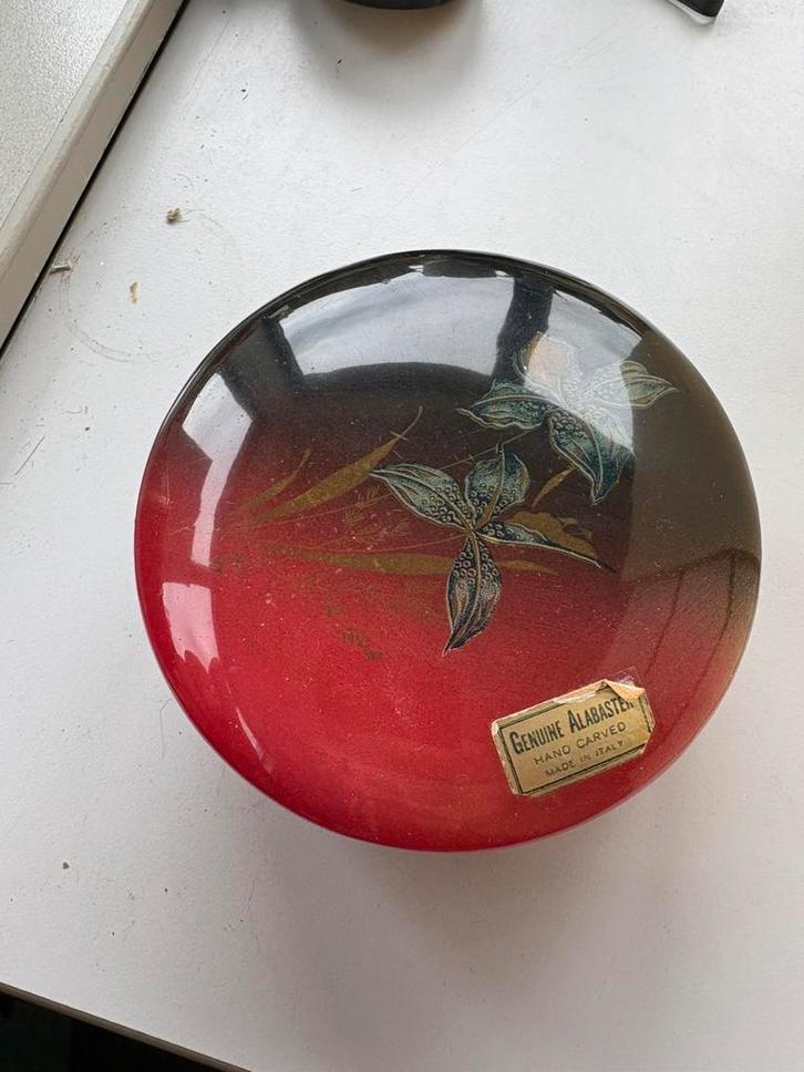 Vintage Italiaanse albasten sieradendoos,Genuine Alabaster”, Antiek en Kunst, Curiosa en Brocante, Verzenden