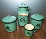 Groene retro set emaille kannetjes. Niet echt oud dus., Gebruikt, Onbekend, Ophalen of Verzenden, Onbekend
