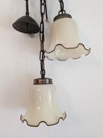 Vintage hanglampen 1970-80 van melkglas met koper, Antiek en Kunst, Antiek | Lampen, Ophalen