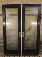 Hardhouten tuindeuren met dubbel glas en hang- en sluitwerk, Gebruikt, 80 tot 100 cm, Ophalen of Verzenden, 200 tot 215 cm