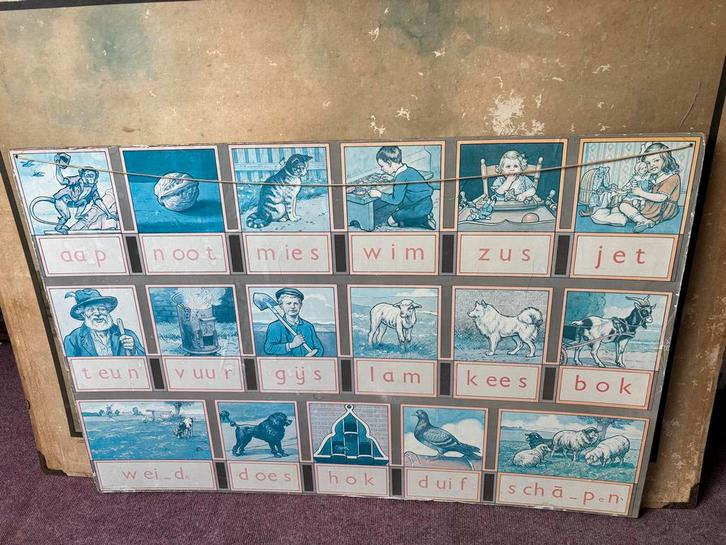 Oude Schoolplaat 'Leesplankje' - 95x63cm, Antiek en Kunst, Antiek | Schoolplaten, Overige thema's, Ophalen