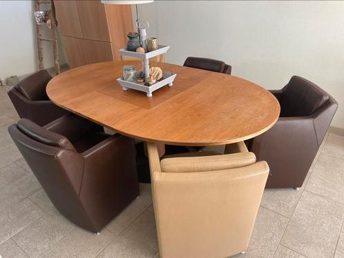 Leolux eettafel + 4 Rolf Benz leren eetkamerstoelen, Huis en Inrichting, Complete eetkamers, Gebruikt, 4 tot 6 stoelen, Ophalen