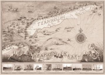 Terschelling Wrakken Kaart/Schilderij - Kunstenaar F.Schot beschikbaar voor biedingen