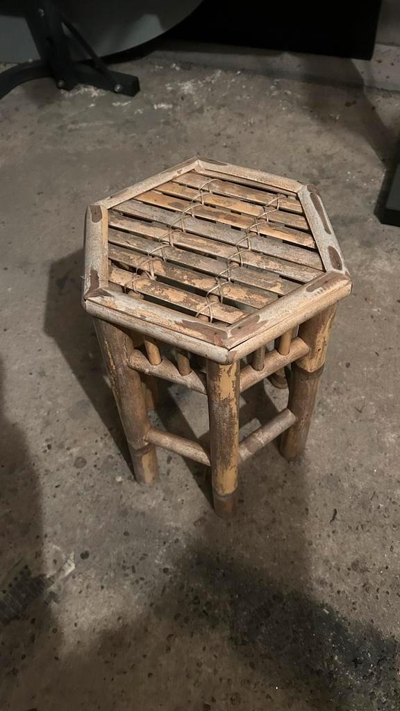 Vintage Bamboe Krukje / Bijzettafel, Huis en Inrichting, Stoelen, Gebruikt, Eén, Hout, Bruin, Ophalen
