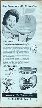 advertentie 1960 blik appelmoes De Betuwe Tiel Flipje, Ophalen of Verzenden, Gebruikt, Overige typen