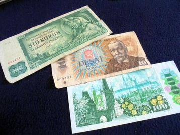Bankbiljetten Korun.Tjechoslowakije.  beschikbaar voor biedingen