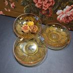 Amberkleurige gebaksbordjes - set van 3, Huis en Inrichting, Keuken | Servies, Gebruikt, Ophalen of Verzenden, Glas, Bord(en)