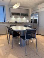 Ovale eettafel + 6 stoelen – modern grijs – 160x100 cm, Huis en Inrichting, Tafels | Eettafels, Ophalen, Modern, tijdloos, 50 tot 100 cm