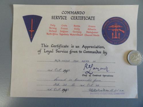 commando service certificate 1945 engels schots kopie, Verzamelen, Militaria | Tweede Wereldoorlog, Landmacht, Foto of Poster