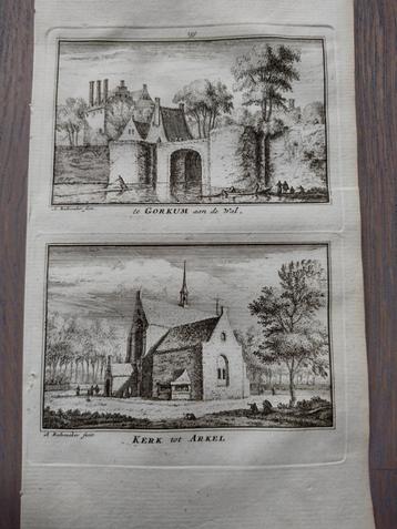 159/160 Arkel de kerk en Gorinchem Kopergravure 18e Eeuw beschikbaar voor biedingen