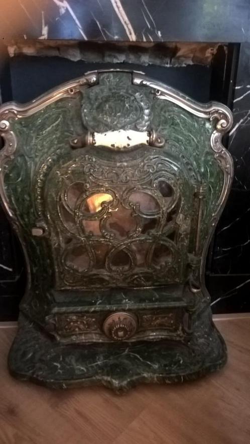 Authentieke Kachel Godin,gietijzeren, geëmailleerd, ornament, Huis en Inrichting, Kachels, Gebruikt, Houtkachel, Hout, Ophalen