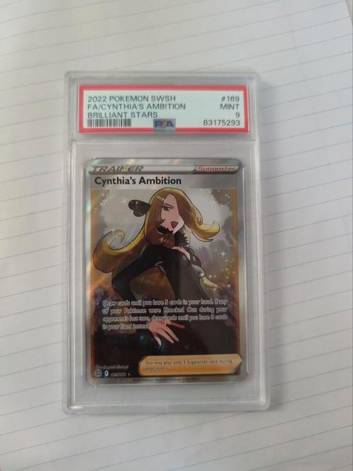 PSA 9 Cynthia's Ambition Full Art - Brilliant Stars, Hobby en Vrije tijd, Verzamelkaartspellen | Pokémon, Zo goed als nieuw, Losse kaart