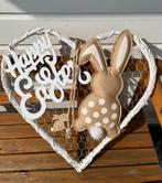 XL happy easter wit houten hart met haas | decoratie Pasen, Diversen, Pasen, Ophalen of Verzenden