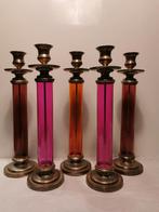 5 vintage verzilverde kandelaars / glas, Antiek en Kunst, Ophalen of Verzenden