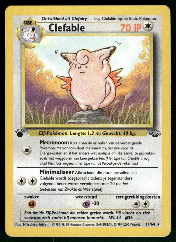 Clefable 17/64 - Jungle (1st edition) (NL) (NM), Hobby en Vrije tijd, Verzamelkaartspellen | Pokémon, Gebruikt, Verzenden