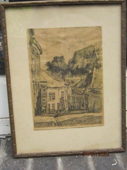 NIJMEGEN, Erg mooie oude Conte/zw krijtttekening v/d Steenst, Antiek en Kunst, Kunst | Tekeningen en Foto's, Ophalen of Verzenden